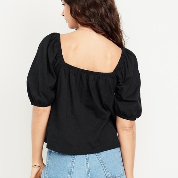 Old Navy Elegant Black Square Neck Puff Sleeve Top - Black - New With Tags XXL - Picture 2 of 11